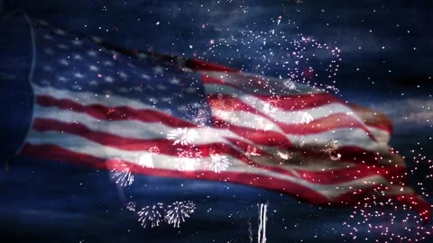 American Flag Fireworks Motion Background Stock Footage 198602893