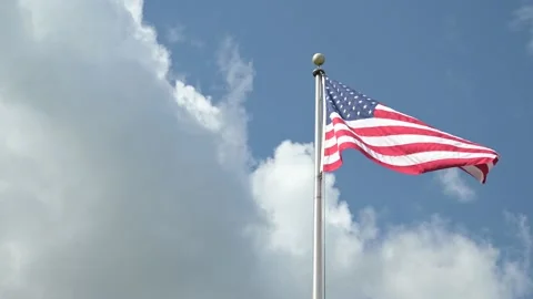 American Flag Flapping in the Breeze on Sunny Day, 4K Stock Footage 189503861