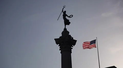 American Flag Flapping with Statue Video stock 54533955