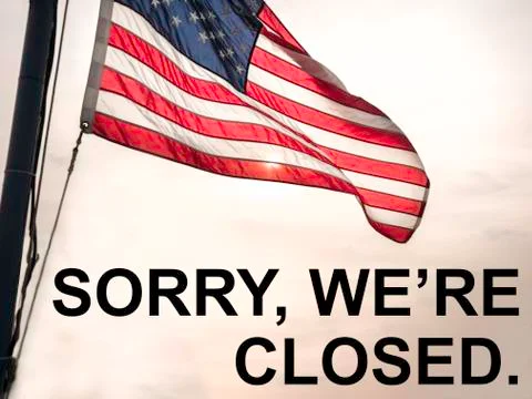 An American flag flapping in the wind with text for the United States governm Stock Illustration