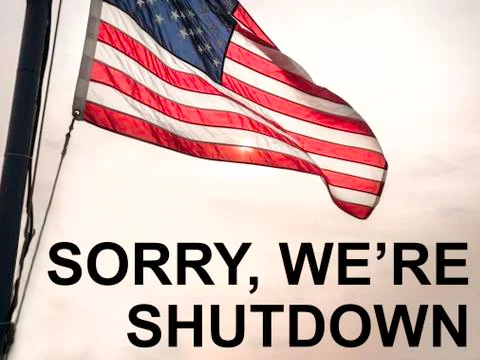 An American flag flapping in the wind with text for the United States governm Stock Illustration