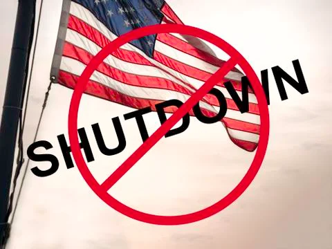 An American flag flapping in the wind with text for the United States governm Stock Illustration