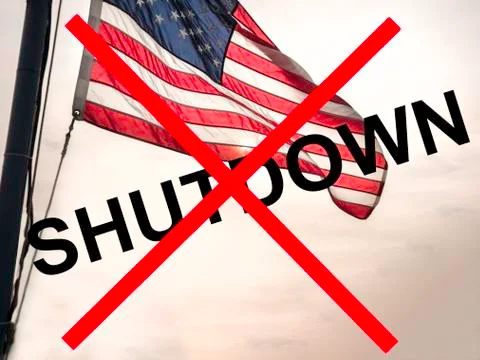 An American flag flapping in the wind with text for the United States governm Stock Illustration