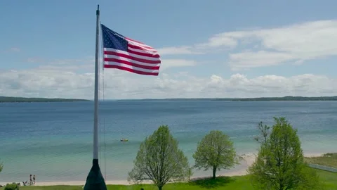 American Flag Flyby - Drone Video stock 157120285
