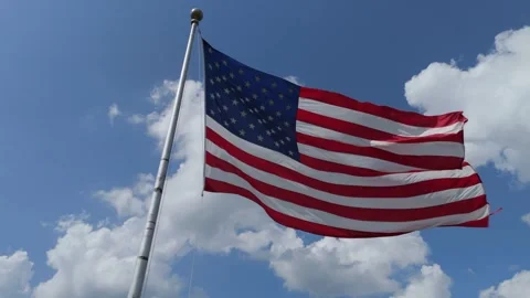 American Flag flying on a bright summer day Stock Footage 289625929