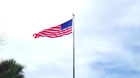 American Flag Flying in Strong Wind Stock Footage 219760955
