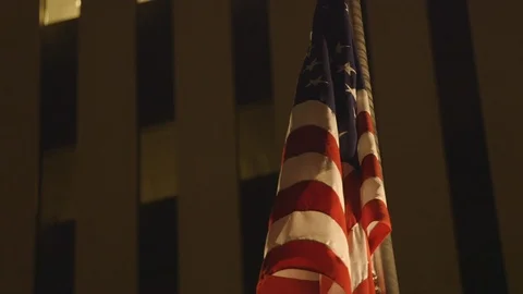 American Flag In Front of Building Close Up Stock Footage 117056584