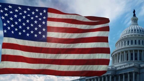 American Flag in Front of Capital Building 4K Stock Footage 83497016