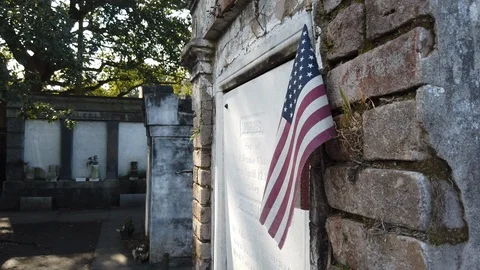 American flag in front of tomb Stock Footage 102627223