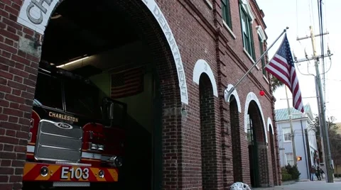 American Flag in Full Colors at te Charleston Fire Department Stock Footage 45563917