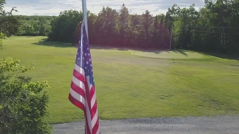 American Flag at a Golf Course Stock Footage 90173639