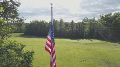 American Flag at a Golf Course2 Stock Footage 90174940