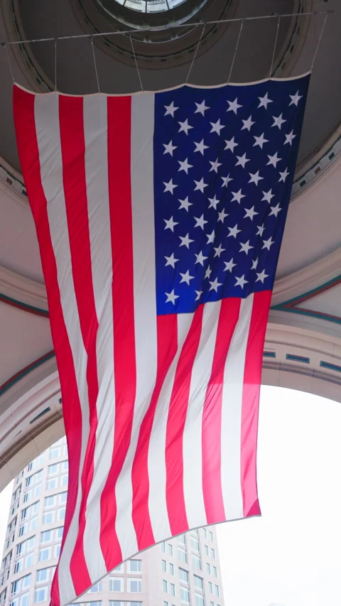 American Flag gracefully displayed in a circular space, highlighting its Stock Footage 305466747