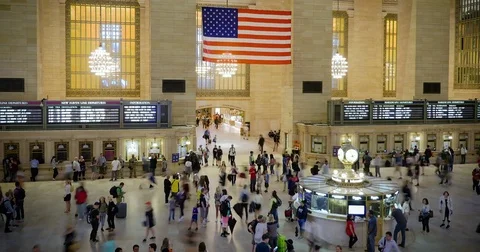 American Flag Grand Central Time Lapse Stock Footage 77409054