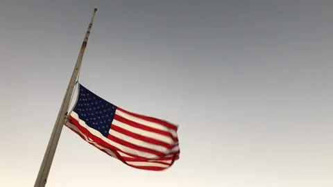 American Flag Half Mast with Copy Space Stock Footage 105656637