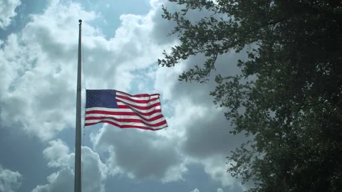 American flag at half staff Video stock 130982878