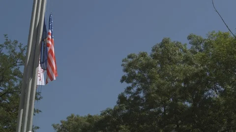 The American Flag Hanged on a Pole, Seen From Below Stock Footage 98186086