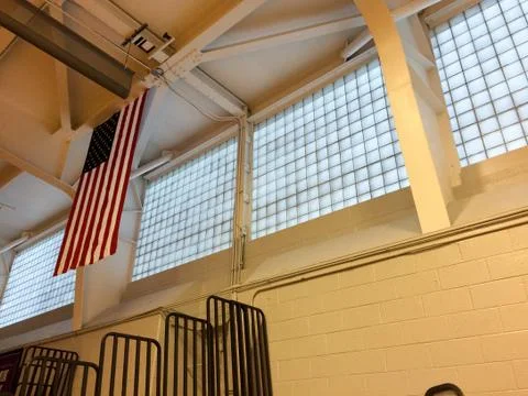 American flag hangs high Stock Photos