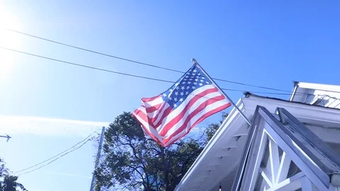 American Flag on House Stock Footage 127244745
