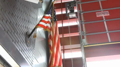 American Flag Inside a NY Fire Department Stock Footage 33749926