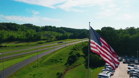 American Flag Interstate Highway Flatbed Semi Truck Commercial Freight Stock Footage 337441553