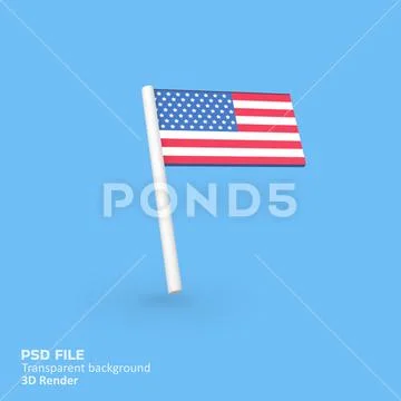 American flag isolated 3d render icon illustration PSD Template