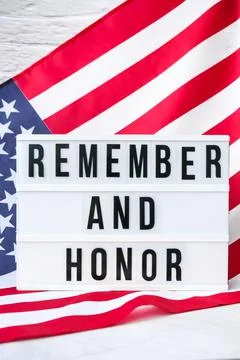 American flag. Lightbox with text REMEMBER AND HONOR Flag of the united states Stock Photos