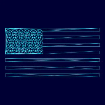American flag low poly triangulation triangulated polygonal electric cyan blu Stock Illustration