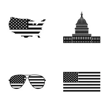 American flag map, capitol building, sunglasses, and flag icons Stock Illustration