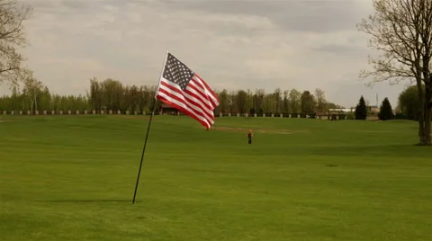 American flag on a meadow Stock Footage 63382235