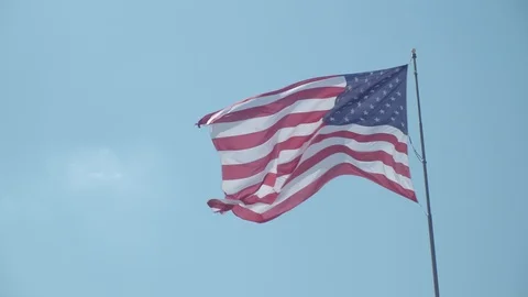 American Flag Medium shot blowing in Wind Video stock 122018651