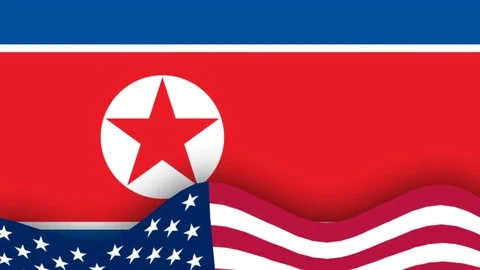 American flag melts in front of the North Korean flag Video stock 83308473