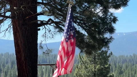 American Flag in The Mountains 2 Stock Footage 245838012