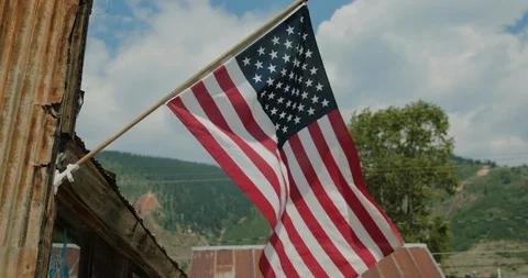 American flag in the mountains Stock Footage 92838788