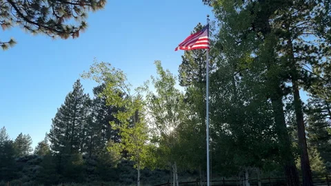 American Flag in The Mountains At Sunset Stock Footage 245838149