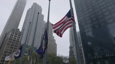 American flag with New York Flag flying ... | Stock Video | Pond5