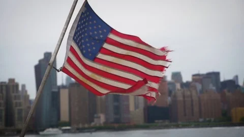 American flag NYC skyline Stock Footage 77367059
