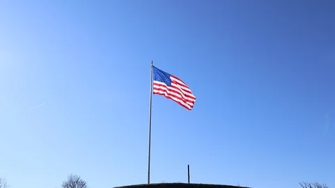 American flag or U.S. flag Flowing in Wind on Belle Isle, Detroit Michigan USA Stock Footage 127257841