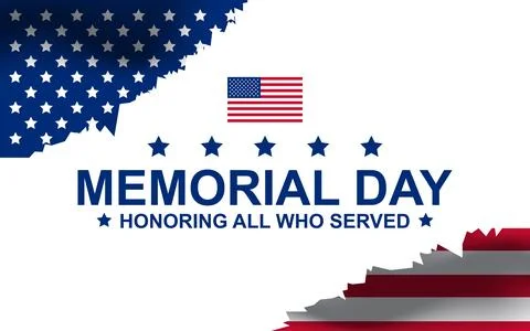 American flag over a background with Memorial Day written on it. Ilustração Stock