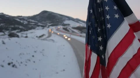 American flag over the freeway. Stock-Footage 18175417