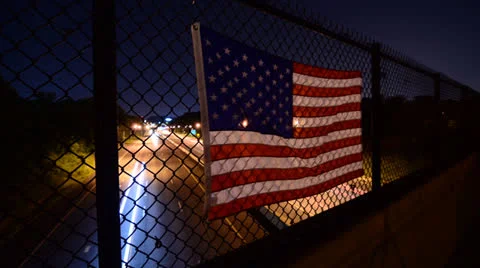 American Flag Over Highway Video stock 22982120