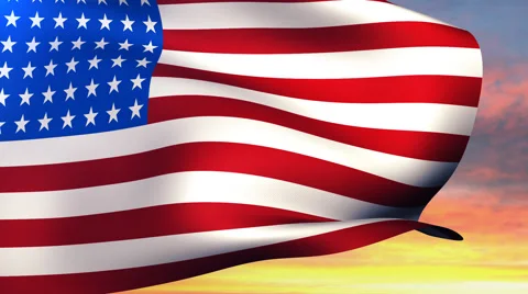 American flag over sunset sky. Stock Footage 43973506