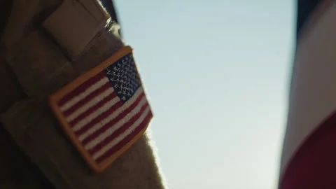 American Flag Patch on Right Shoulder of a Soldier for Memorial Day Celebration Stock Footage 322173110