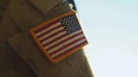 American Flag Patch of a Soldier During Memorial Day Celebration Stock Footage 322173830