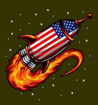 American flag pattern cartoon rocket Stock Illustration