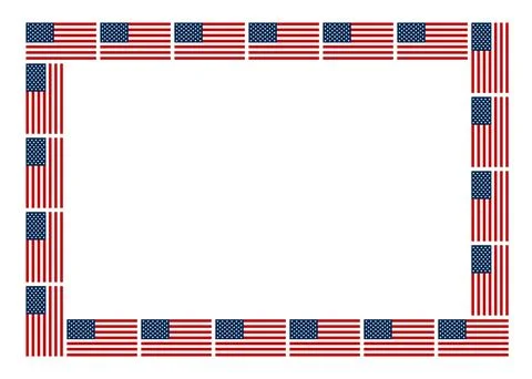 American flag pattern, horizontal rectangle frame and border Stock Illustration
