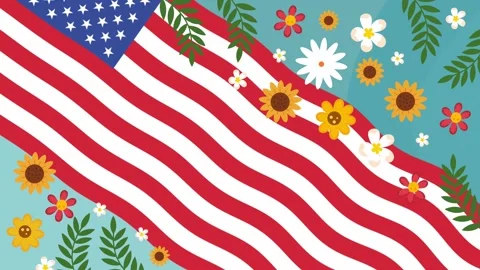 American flag pattern with spring flowers memorial day holiday concept Stock Footage 329905336