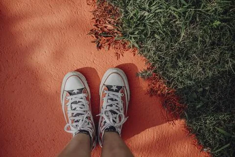 American flag patterned sneakers Stock Photos