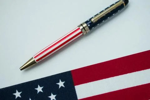 American Flag With Pen Close up. Foto stock