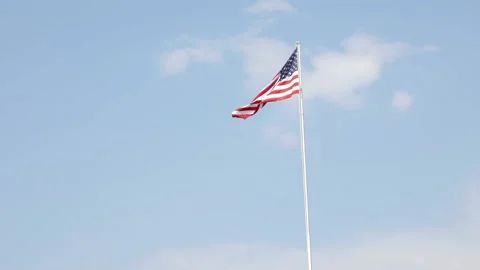 American flag on pole waving in wind Stock Footage 139850002